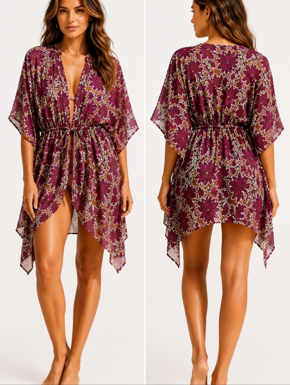 Evereve Toni Floral Beach Cover Up Kimono Wrap Swim Coverup XS/S NWT Resort
